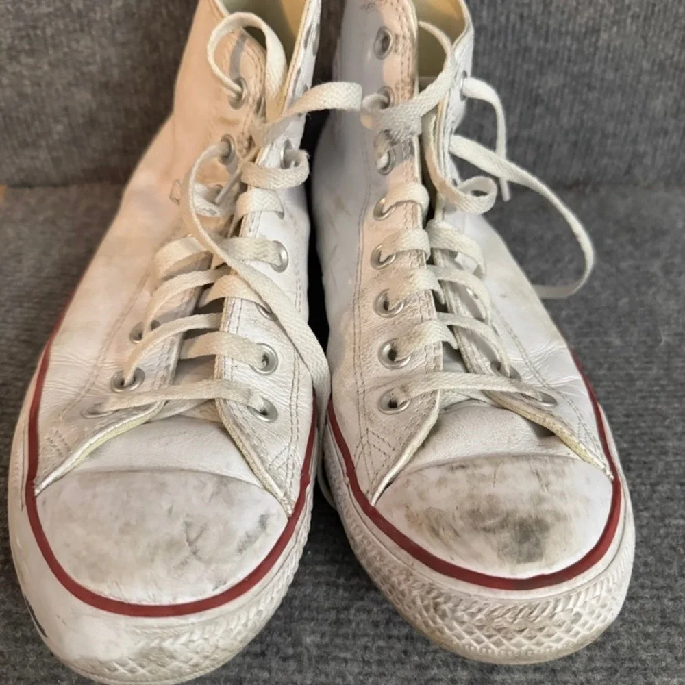 Converse Chuck Taylor All Star High Top White Leather Sneakers 132169C Mens 9.5 - Picture 3 of 9